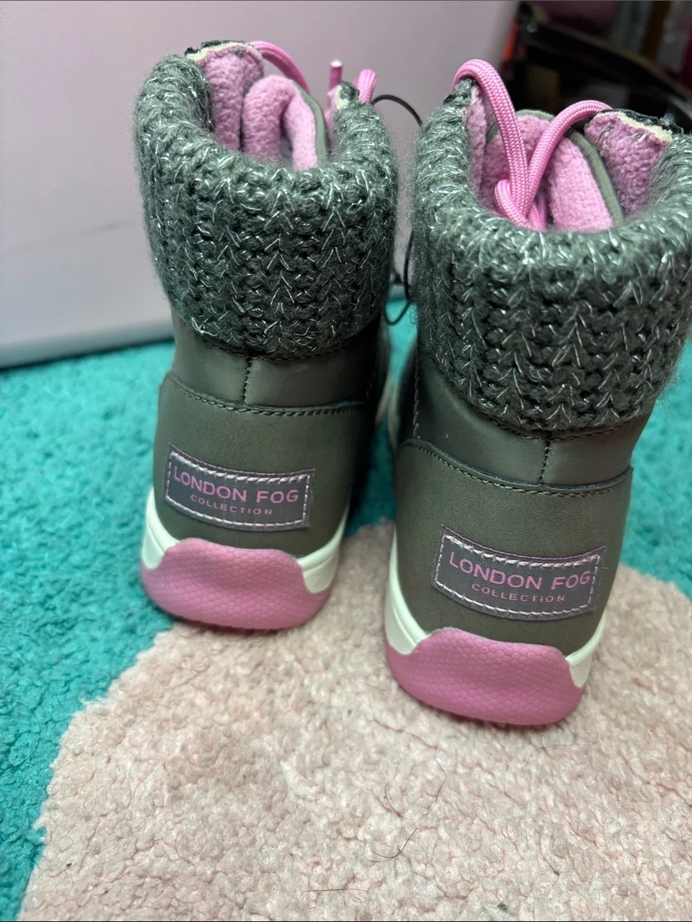 London Fog Waterproof Lace-Up Hiker Boots - Olive Green & Pink